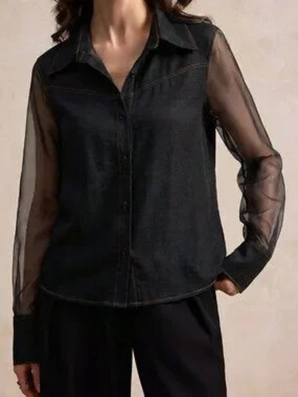 ZARA Black Elegant Women's Mesh Patchwork Shirt